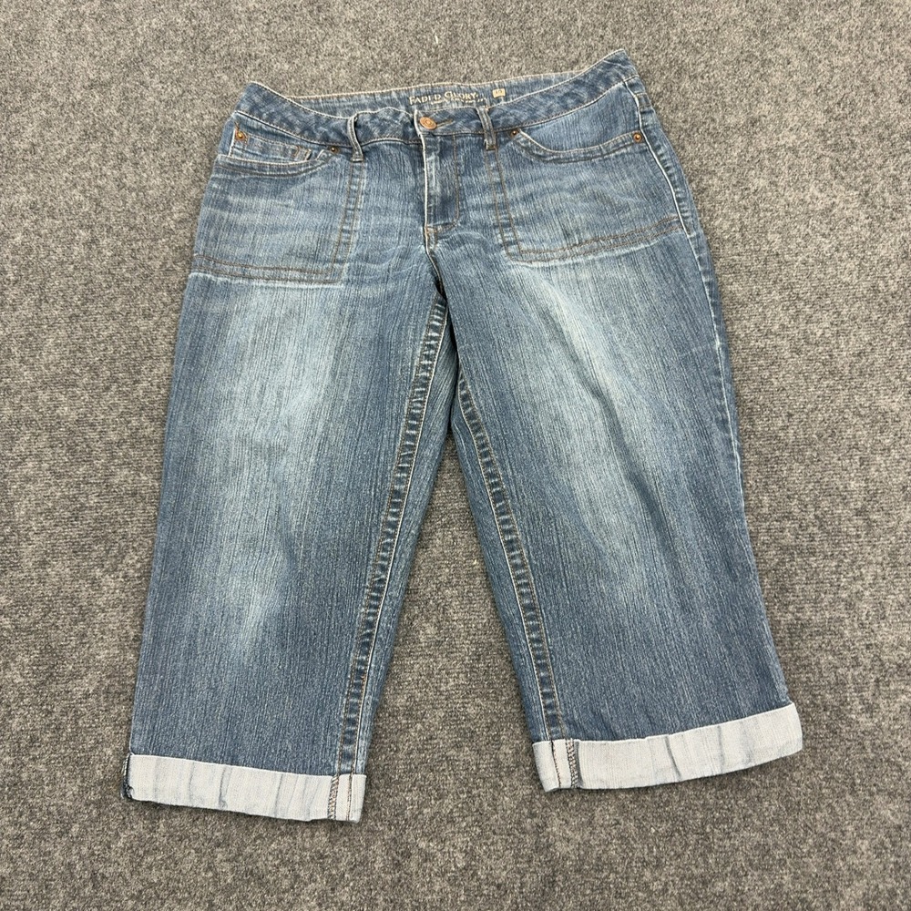 Faded Glory Capri Jeans Womens 16 Blue Cotton Blend Stretch Cuffed Casual Summer